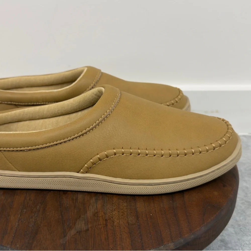 MyPillow Women's All-Season Slip-On Slippers‎ in tan leather.